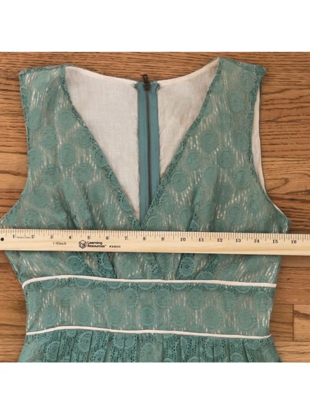 Vintage Sage Green Lace Midi Dress Garden Party Sorority Rush Cocktail Feminine - Picture 6 of 11